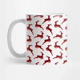 Large Dark Christmas Candy Apple Red Leaping Reindeer on White Mug